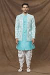 Arihant Rai Sinha_Blue Art Silk Woven Floral Layered Sherwani Set _Online_at_Aza_Fashions