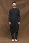 Arihant Rai Sinha_Black Rayon Solid Draped Kurta Set _Online_at_Aza_Fashions