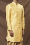 Shop_Arihant Rai Sinha_Yellow Sherwani Jacquard Woven Floral Pattern Floret Set _Online_at_Aza_Fashions