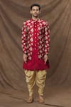 Buy_Arihant Rai Sinha_Red Sherwani Silk Woven Floral Pattern Overlapped Flower Set _Online_at_Aza_Fashions