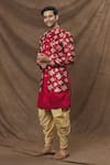 Shop_Arihant Rai Sinha_Red Sherwani Silk Woven Floral Pattern Overlapped Flower Set _Online_at_Aza_Fashions