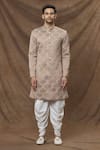 Arihant Rai Sinha_Brown Sherwani Jacquard Geometric Pattern Set _Online_at_Aza_Fashions