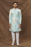 Arihant Rai Sinha_Multi Color Sherwani Satin Suede Printed Paisley Patterns Set _Online_at_Aza_Fashions