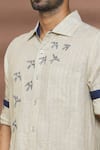 Linen Bloom_Beige 100% Linen Printed Stripe And Bird Shirt_at_Aza_Fashions