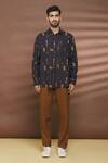 Linen Bloom_Multi Color 100% Linen Striped Strokes Print Metallic Shirt _Online_at_Aza_Fashions