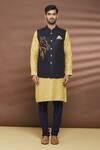Linen Bloom_Blue 100% Linen Thread Work Horse Motif Embroidered Bundi _Online_at_Aza_Fashions