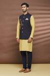 Buy_Linen Bloom_Blue 100% Linen Thread Work Horse Motif Embroidered Bundi _Online_at_Aza_Fashions