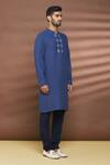 Buy_Linen Bloom_Blue 100% Linen Embroidered Thread Work Placket Kurta _Online_at_Aza_Fashions