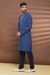 Shop_Linen Bloom_Blue 100% Linen Embroidered Thread Work Placket Kurta _Online_at_Aza_Fashions