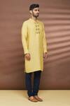 Buy_Linen Bloom_Yellow 100% Linen Embroidered Thread Work Stripe Pattern Kurta _Online_at_Aza_Fashions