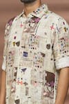 Linen Bloom_Multi Color 100% Linen Cross Print Shirt _at_Aza_Fashions