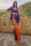 Neora By Nehal Chopra_Blue Bemberg Modal Silk Solid Bustier  Halter Half Sleeve Shirt Flared Pant Set _Online_at_Aza_Fashions