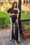 Neora By Nehal Chopra_Black Bemberg Modal Silk Solid Bustier  Front Buttoned Shirt Pant Set  _Online_at_Aza_Fashions