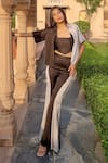 Neora By Nehal Chopra_Black Bemberg Modal Silk Solid Bustier  Front Buttoned Shirt Pant Set  _Online