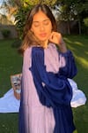 Buy_Neora By Nehal Chopra_Blue Bemberg Modal Silk Round Colorblock Gathered Dress _Online