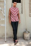 Buy_SVA by Sonam & Paras Modi_Multi Color Linen Printed Stripe Bundi _at_Aza_Fashions