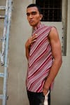 Shop_SVA by Sonam & Paras Modi_Multi Color Linen Printed Stripe Bundi _at_Aza_Fashions