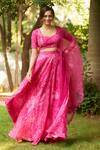 Buy_Ankita Dharman_Pink 100% Viscose Natural Crepe Print Abstract Floral Tear Drop Neck Lehenga Set _at_Aza_Fashions