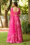 Shop_Ankita Dharman_Pink 100% Viscose Natural Crepe Print Abstract Floral Tear Drop Neck Lehenga Set _at_Aza_Fashions