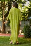 Shop_Ankita Dharman_Green 100% Viscose Natural Crepe Printed Floral V Neck Spring Pleated Kaftan _at_Aza_Fashions