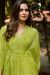 Ankita Dharman_Green 100% Viscose Natural Crepe Printed Floral V Neck Spring Pleated Kaftan _at_Aza_Fashions