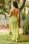 Shop_Ankita Dharman_Green 100% Viscose Natural Crepe Printed Botanical V Neck Spring Strappy Dress _at_Aza_Fashions