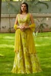 Buy_Ankita Dharman_Yellow 100% Viscose Natural Crepe Printed Botanical Leaf Tuscany Lehenga Set _at_Aza_Fashions