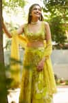 Ankita Dharman_Yellow 100% Viscose Natural Crepe Printed Botanical Leaf Tuscany Lehenga Set _Online_at_Aza_Fashions