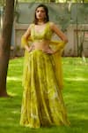 Ankita Dharman_Yellow 100% Viscose Natural Crepe Printed Botanical Leaf Tuscany Lehenga Set _at_Aza_Fashions