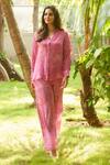 Ankita Dharman_Pink 100% Viscose Georgette Printed Floral Ash Rose Pant _Online_at_Aza_Fashions