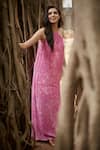 Ankita Dharman_Pink 100% Viscose Natural Crepe Printed Floral Round Ash Rose Tent Dress _Online_at_Aza_Fashions