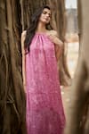 Buy_Ankita Dharman_Pink 100% Viscose Natural Crepe Printed Floral Round Ash Rose Tent Dress _Online_at_Aza_Fashions