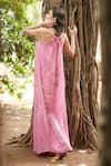 Ankita Dharman_Pink 100% Viscose Natural Crepe Printed Floral Round Ash Rose Tent Dress _at_Aza_Fashions