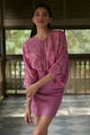 Ankita Dharman_Pink 100% Viscose Natural Crepe Printed Floral Round Ash Rose Tie-up Top _Online_at_Aza_Fashions