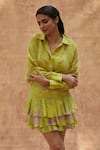 Buy_Ankita Dharman_Green Cotton Linen Printed Floral Shirt Collar Drop Sleeve And Ruffle Skirt Set _Online_at_Aza_Fashions