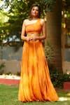 Buy_Ankita Dharman_Orange 100% Viscose Natural Crepe Printed Geometric Asymmetric Lehenga Set _at_Aza_Fashions