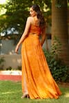 Shop_Ankita Dharman_Orange 100% Viscose Natural Crepe Printed Geometric Asymmetric Lehenga Set _at_Aza_Fashions