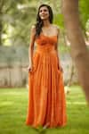 Ankita Dharman_Orange 100% Viscose Natural Crepe Printed Floral Flame Lily Maxi Dress _Online_at_Aza_Fashions