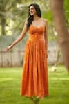 Buy_Ankita Dharman_Orange 100% Viscose Natural Crepe Printed Floral Flame Lily Maxi Dress _Online_at_Aza_Fashions