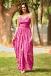 Buy_Ankita Dharman_Pink 100% Viscose Natural Crepe Printed Floral V Neck Dress _at_Aza_Fashions