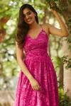 Buy_Ankita Dharman_Pink 100% Viscose Natural Crepe Printed Floral V Neck Dress _Online_at_Aza_Fashions