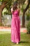 Ankita Dharman_Pink 100% Viscose Natural Crepe Printed Floral V Neck Dress _at_Aza_Fashions