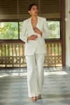 Shop_Ankita Dharman_White Arctic Twill Plain Notched Lapel Collar Jasmine Blazer And Pant Set _Online_at_Aza_Fashions