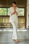 Ankita Dharman_White Arctic Twill Plain Notched Lapel Collar Jasmine Blazer And Pant Set _at_Aza_Fashions