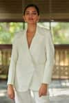 Buy_Ankita Dharman_White Arctic Twill Plain Notched Lapel Collar Jasmine Blazer And Pant Set 