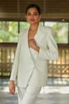 Shop_Ankita Dharman_White Arctic Twill Plain Notched Lapel Collar Jasmine Blazer And Pant Set 