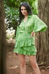 Buy_Ankita Dharman_Green 100% Viscose Natural Crepe Leaf Pattern Laurel Shirt And Skirt Set _at_Aza_Fashions