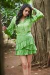 Ankita Dharman_Green 100% Viscose Natural Crepe Leaf Laurel Shirt And Skirt Set _Online_at_Aza_Fashions