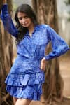 Ankita Dharman_Blue 100% Viscose Natural Crepe Midnight Shirt And Ruffle Skirt Set _at_Aza_Fashions