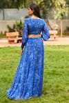 Shop_Ankita Dharman_Blue Viscose Embroidery V-neck Midnight Floral Print Lehenga And Blouse Set _at_Aza_Fashions